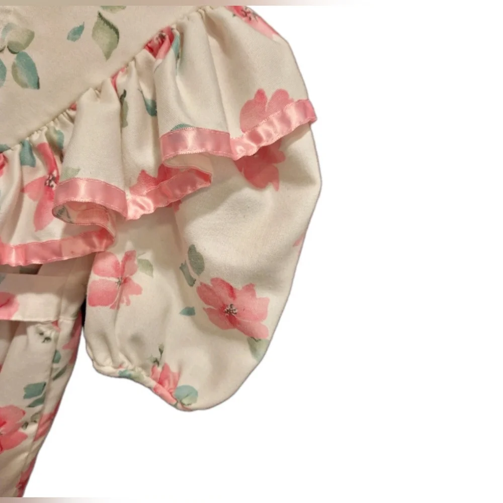 Vintage 80s Nannette Cottagecore Floral Ruffle Dress  Puff‎ Sleeves Size 5 Retro